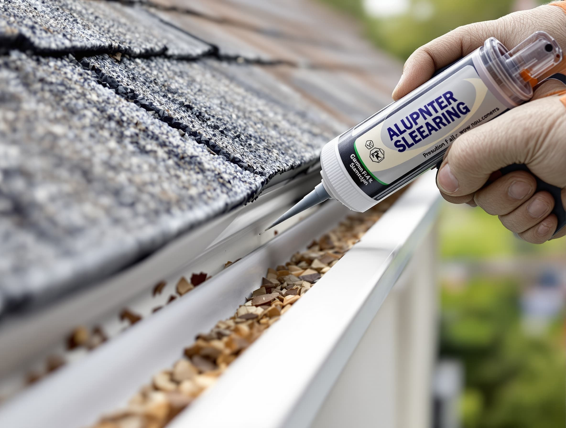 Gutter-forming machine on driveway, Long Island installation